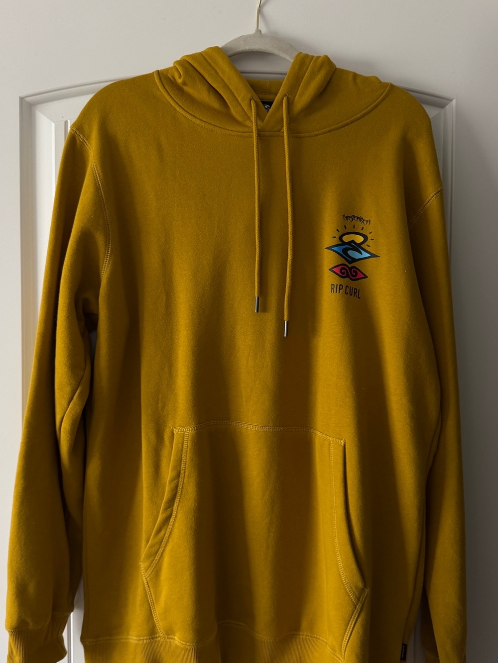 Rip Curl Men's Mustard Yellow Pullover Hoodie with Surf Logo